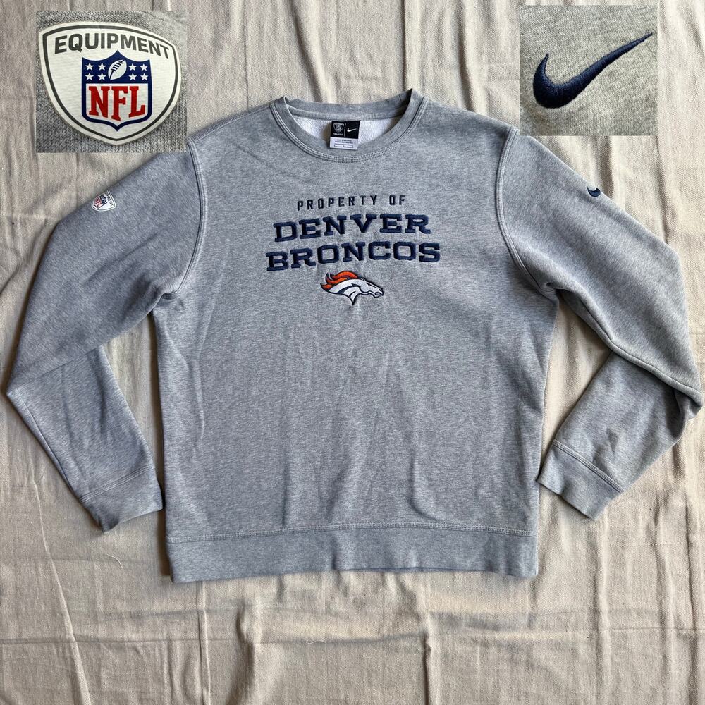 Nike Sweatshirt Men's L NFL Equipment Training Denver Broncos Gray Crewneck